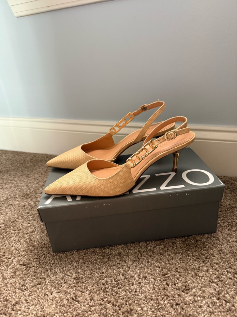 Arezzo Natural Gold Pointed Slingback Mules